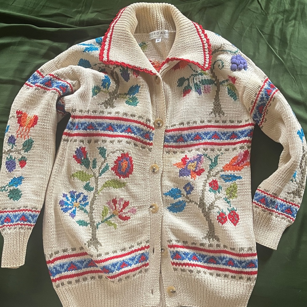 Vintage Floral Cardigan Hand-Knitted in Peru